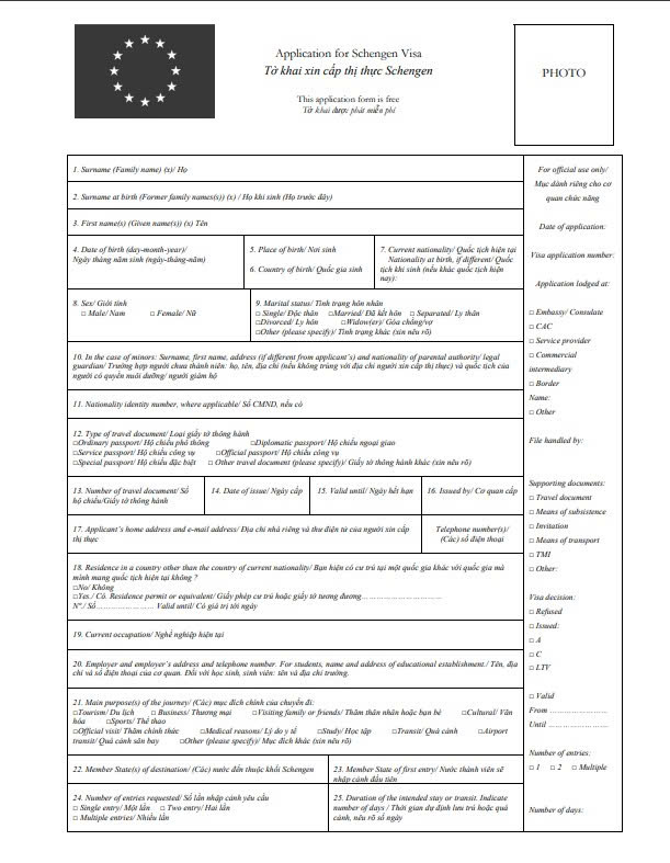 Điền đơn khai xin visa châu Âu cần phải chính xác, minh bạch