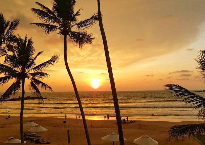 Bãi biển Bentota thu hút với bờ cát vàng trải dài, hàng dừa xanh và làn nước trong xanh bên Ấn Độ Dương
