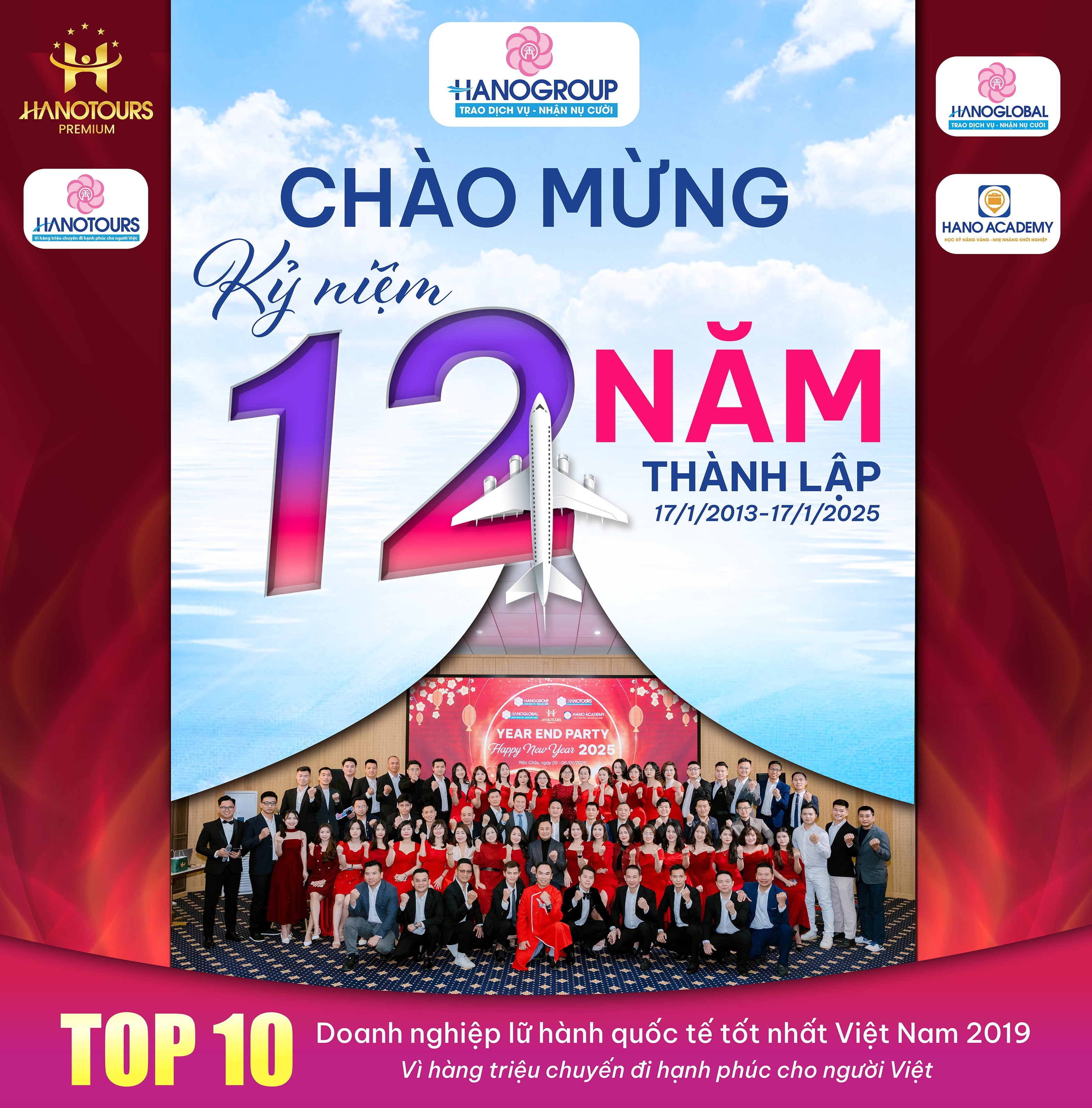 CHÀO MỪNG KỶ NIỆM 12 NĂM THÀNH LẬP HANOTOURS