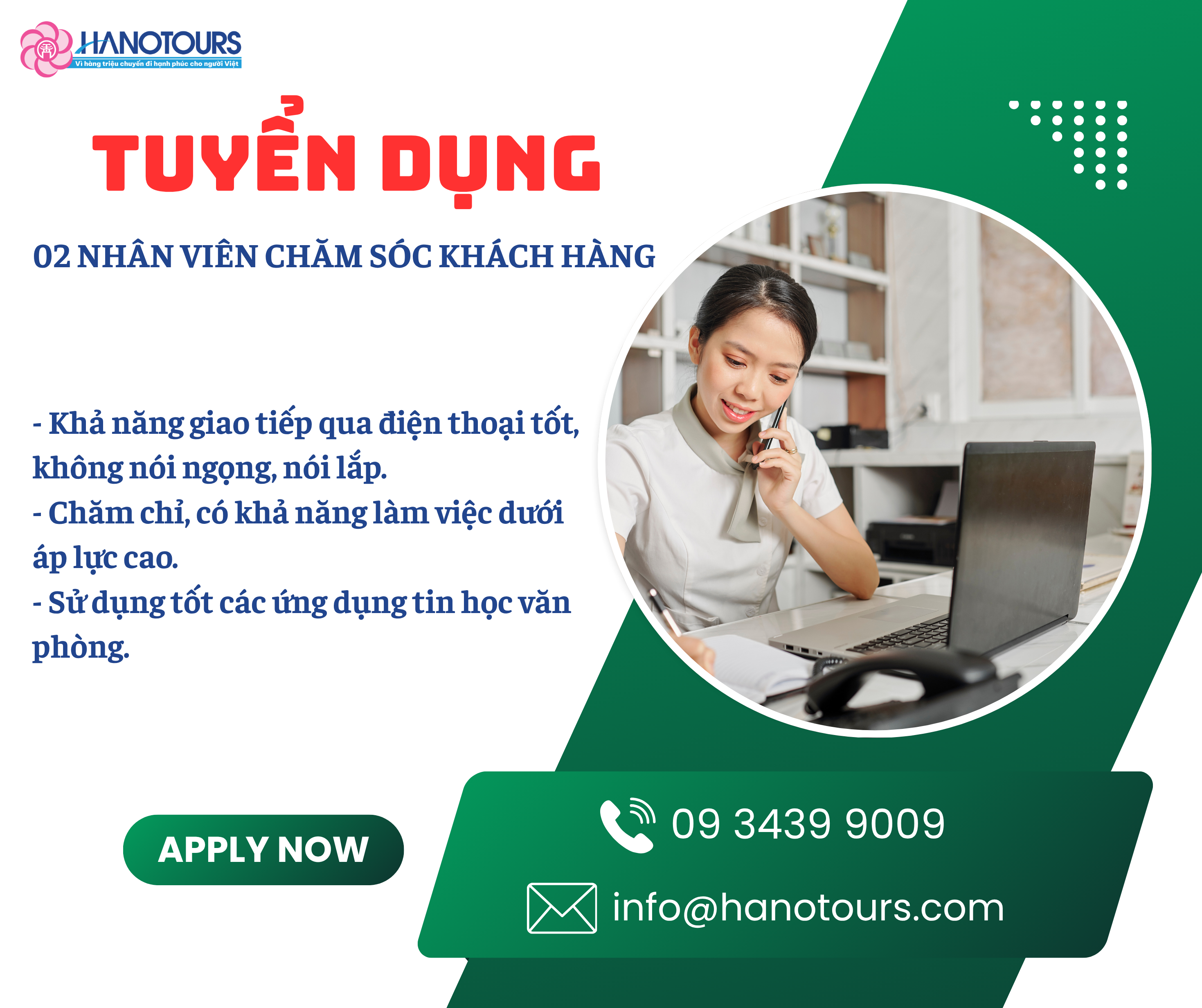 Tuyển dụng 01 Nhân viên chăm sóc khách hàng
