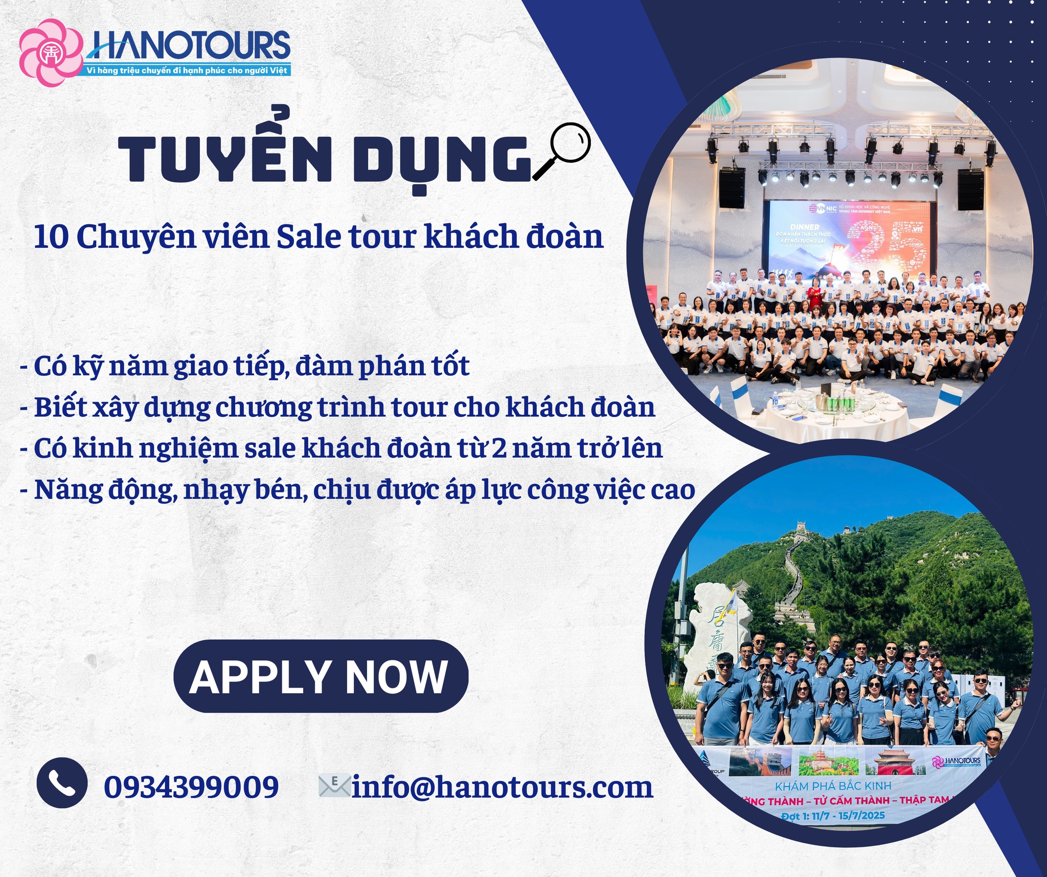 Tuyển dụng 10 chuyên viên sale tour khách đoàn