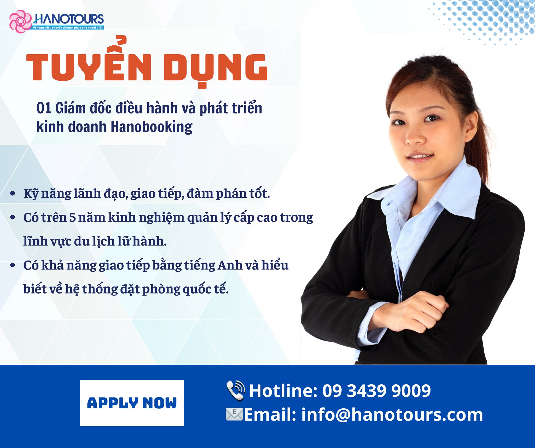 Tuyển dụng Giám đốc điều hành và phát triển kinh doanh Hanobooking