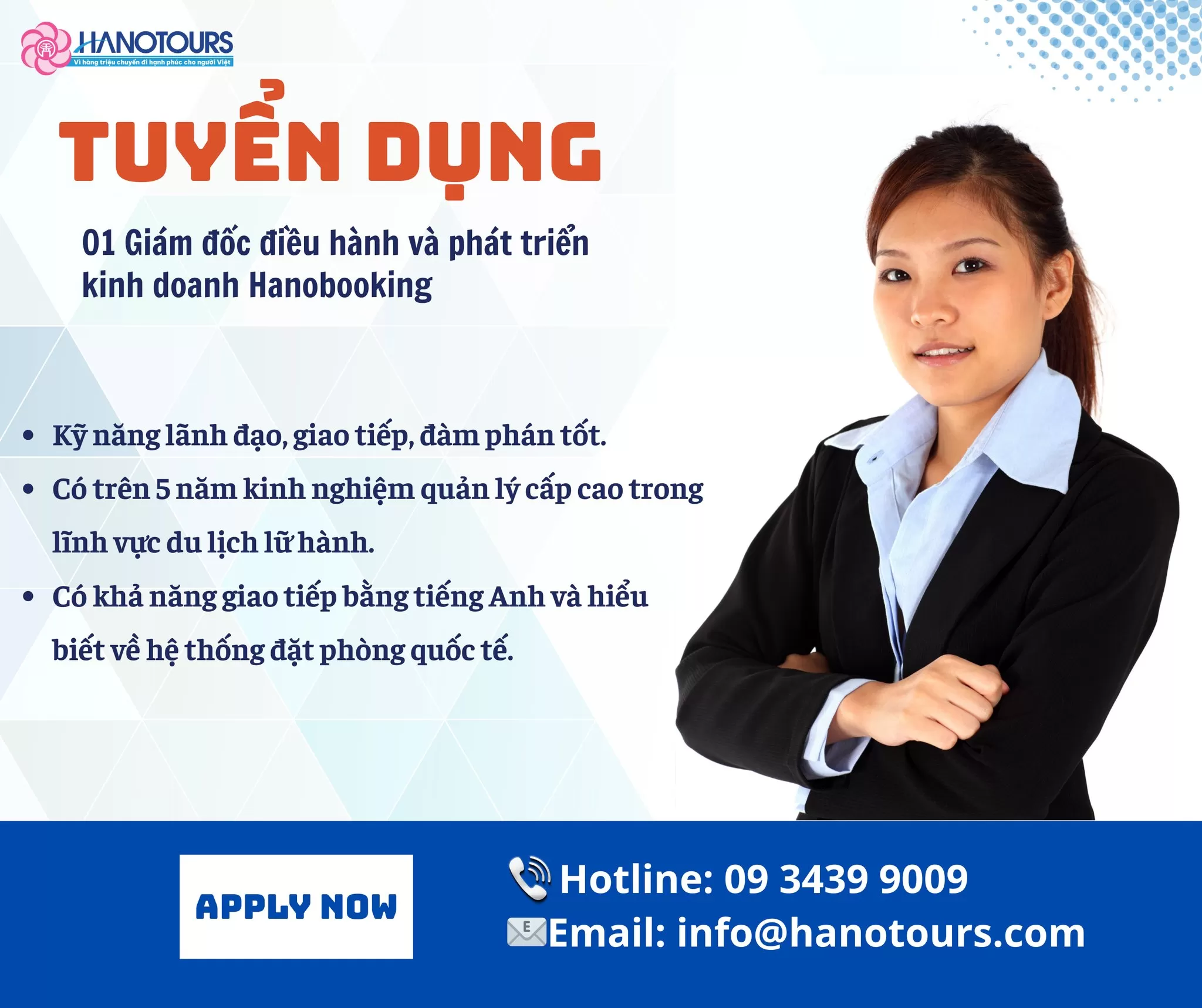 Tuyển dụng Giám đốc điều hành và phát triển kinh doanh Hanobooking