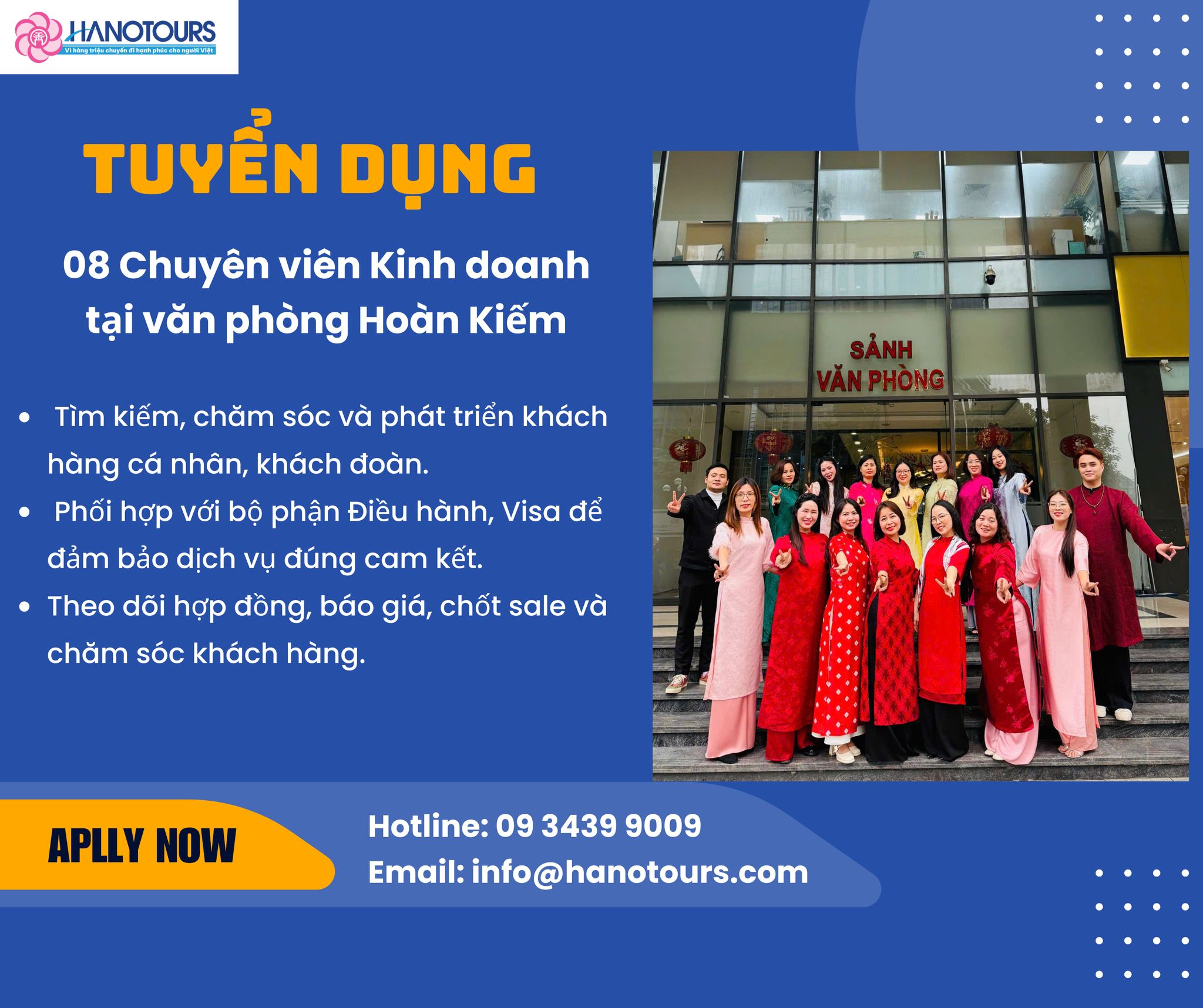 Tuyển dụng 08 Chuyên viên kinh doanh làm việc tại văn phòng Hoàn Kiếm