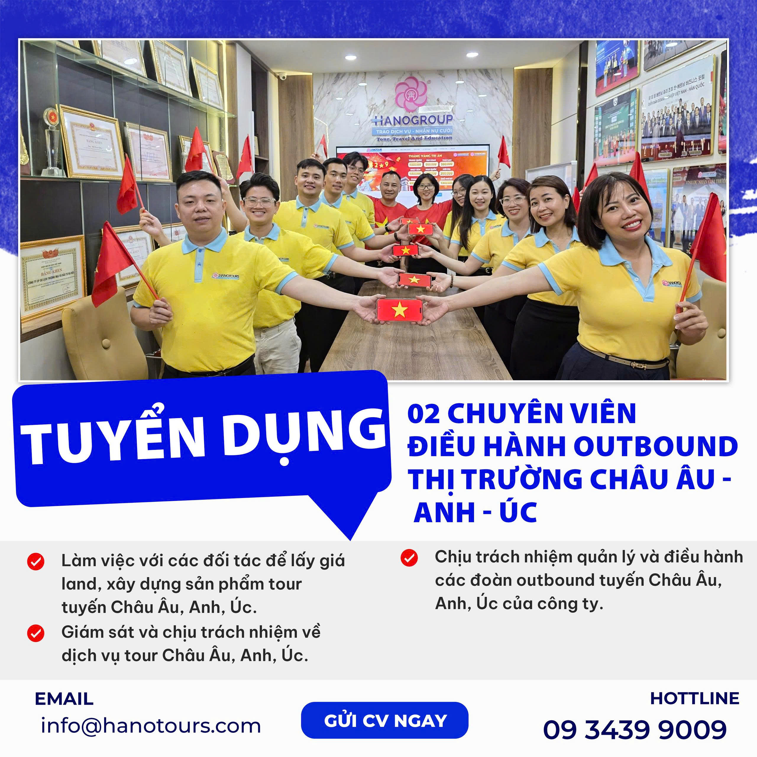 Tuyển dụng Nhân viên Điều hành outbound thị trường châu Âu, Anh, Úc