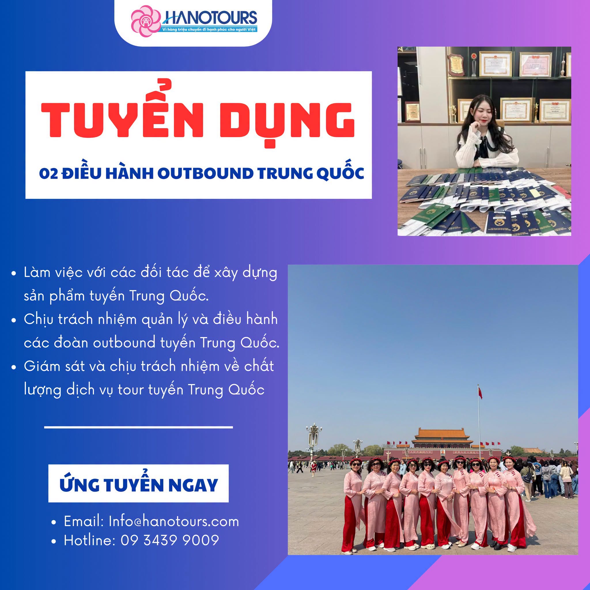 Tuyển dụng Nhân viên điều hành outbound tuyến Trung Quốc