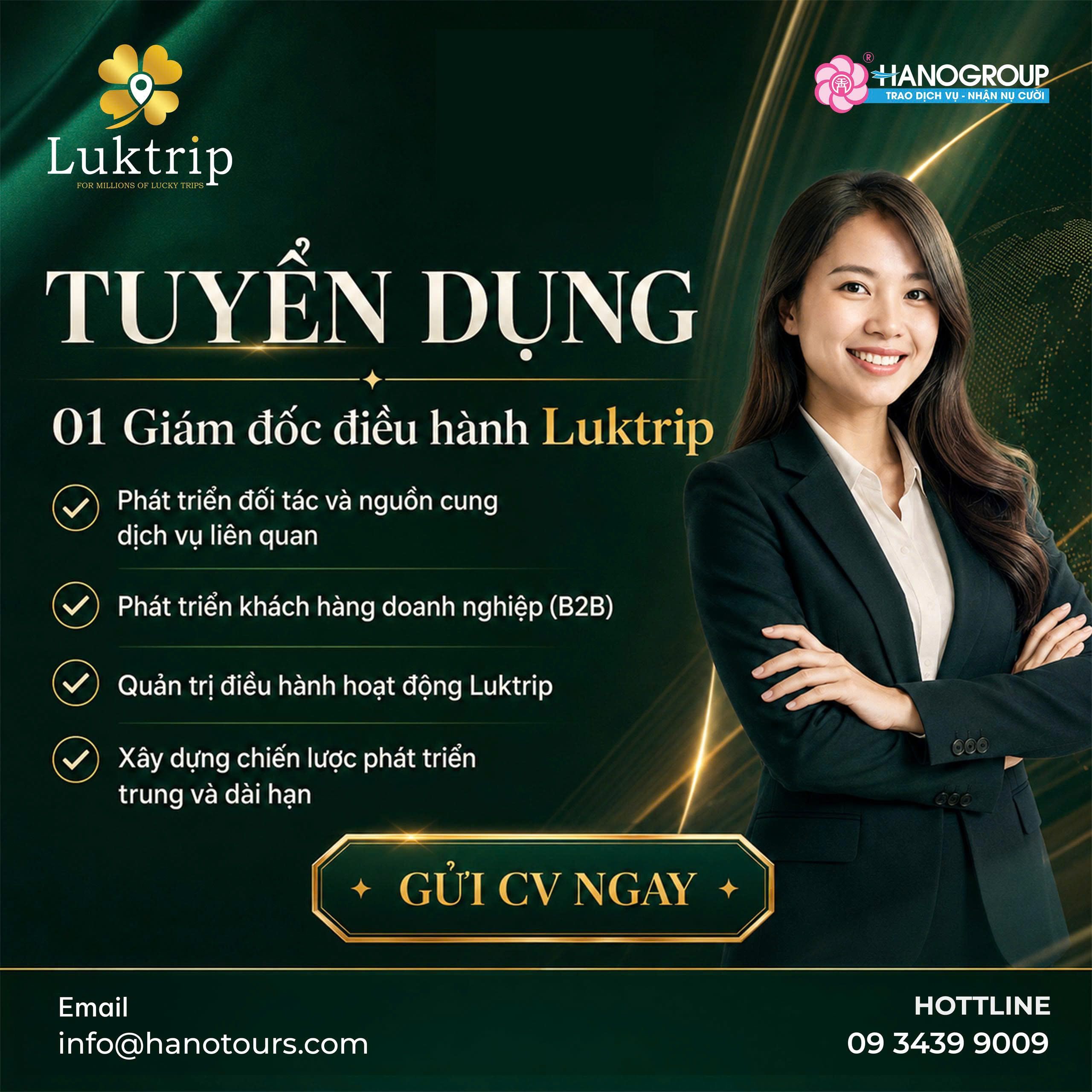 Hanogroup tuyển dụng Giám đốc điều hành Luktrip