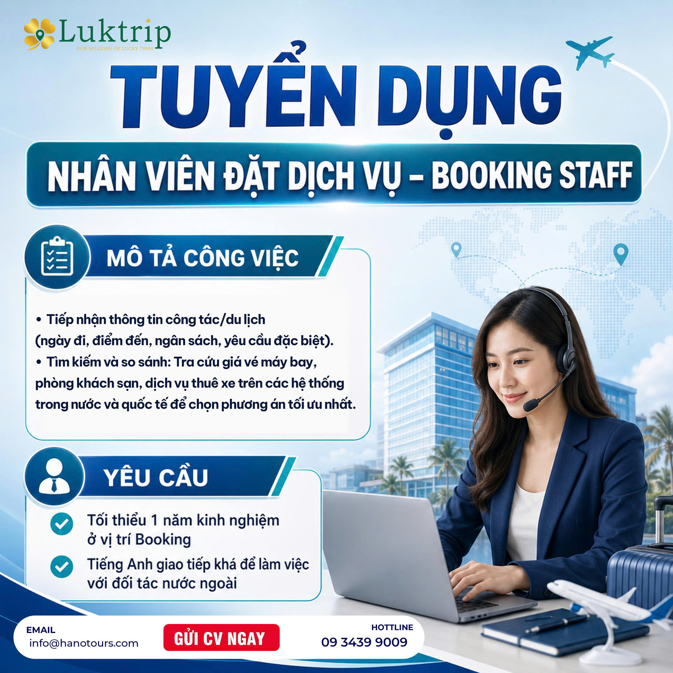 Tuyển dụng 02 Nhân viên đặt dịch vụ - Booking staff