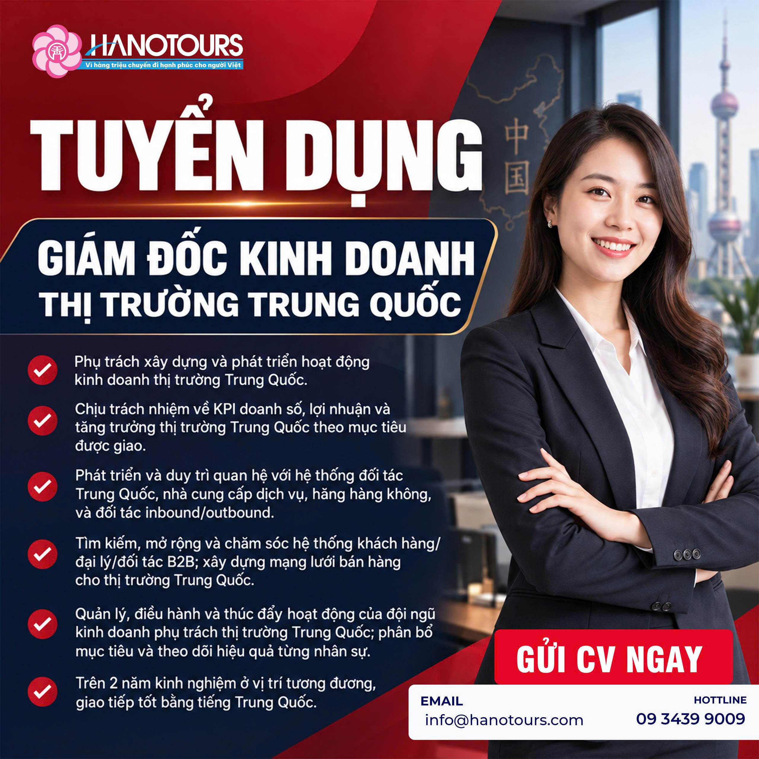 Tuyển dụng 01 Giám đốc kinh doanh thị trường Trung Quốc