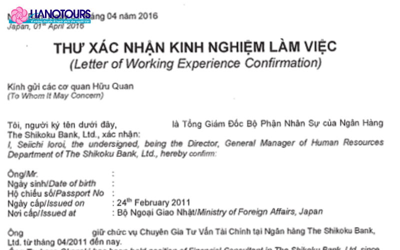 Giấy tờ chứng minh công việc