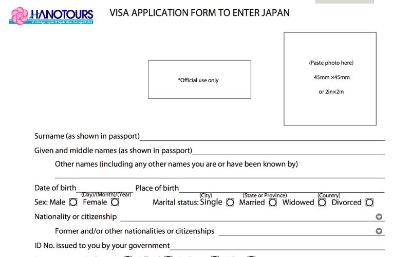 Tờ khai visa du lịch nước Nhật