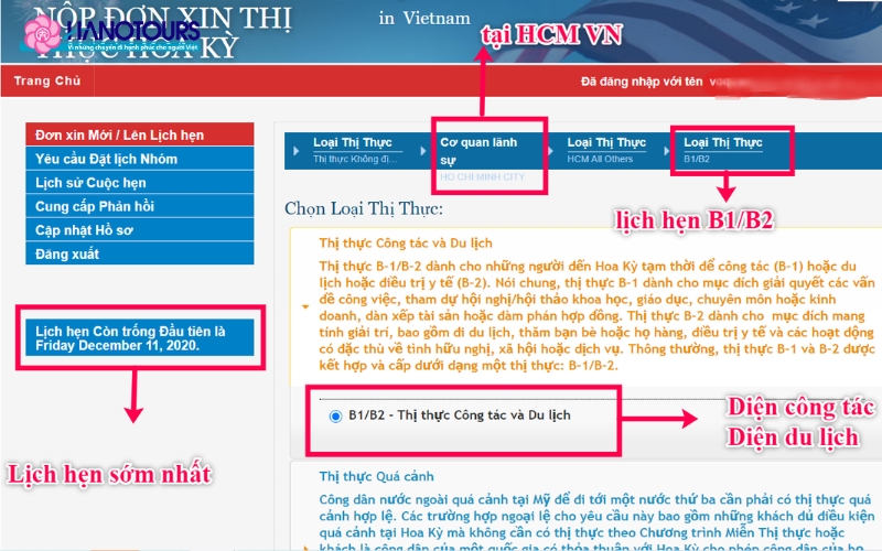 Truy cập https://www.ustraveldocs.com/  để đặt lịch hẹn phỏng vấn