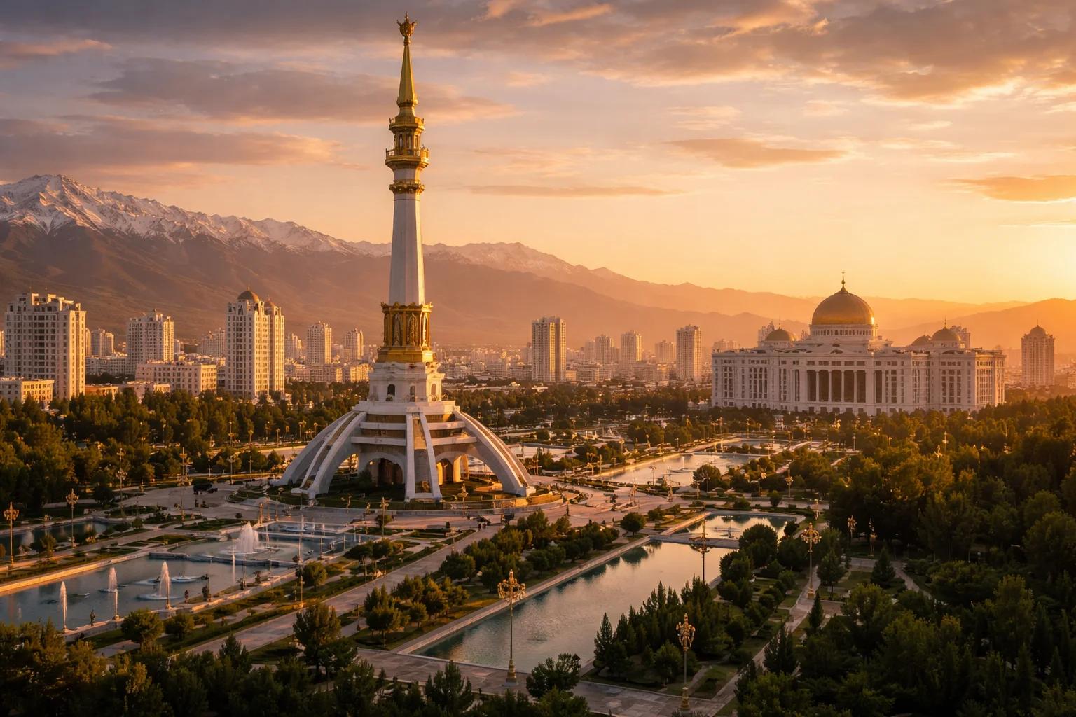 Ashgabat đẹp theo cách riêng từ ánh nắng ban ngày đến khoảnh khắc những công trình cẩm thạch trắng bừng sáng về đêm