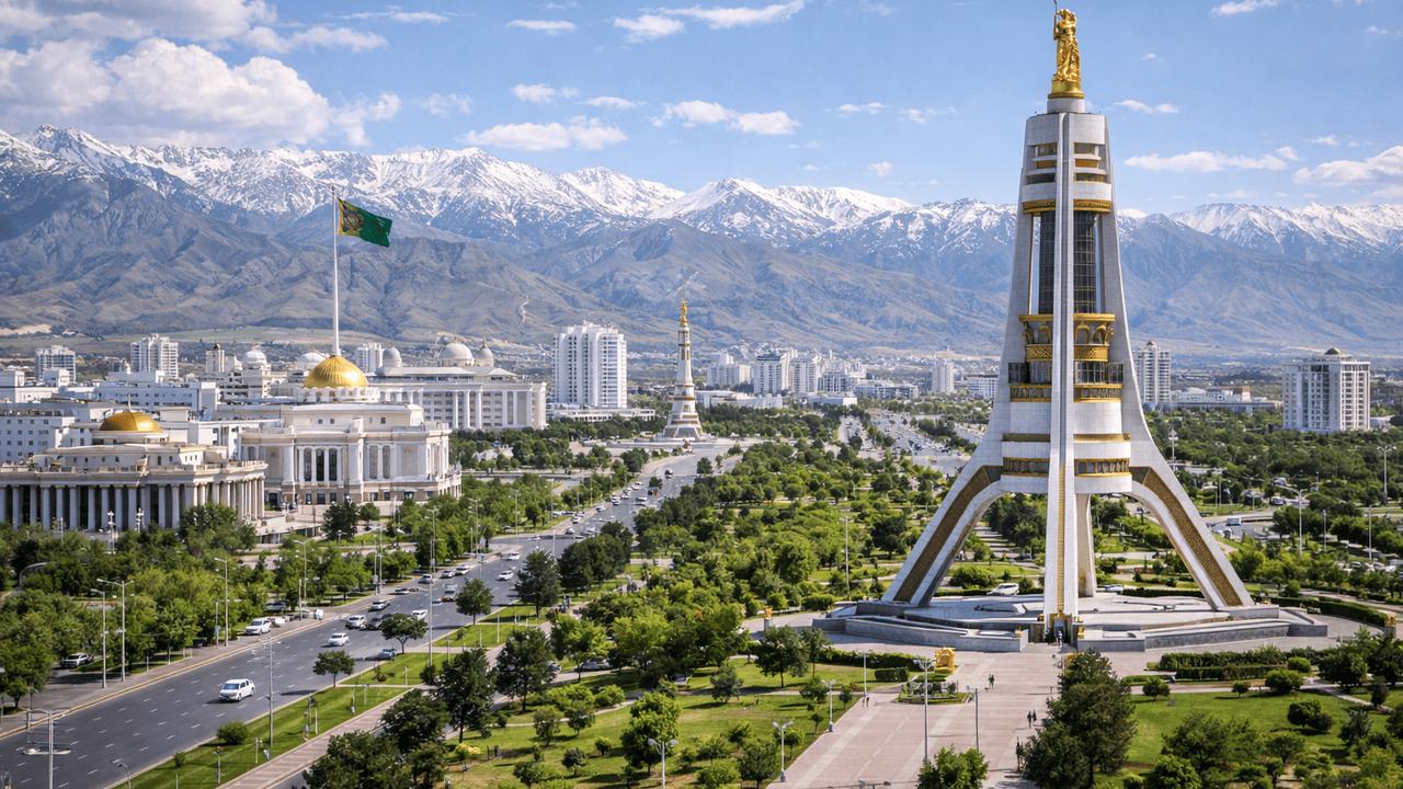 Thủ đô Ashgabat Turkmenistan với những công trình cẩm thạch trắng và kiến trúc hiện đại nổi bật