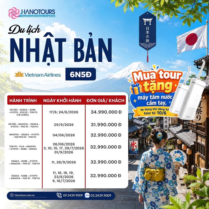 Mua tour Nhật Bản tặng ngay máy tăm nước cầm tay (Áp dụng từ 10/6/2026)
