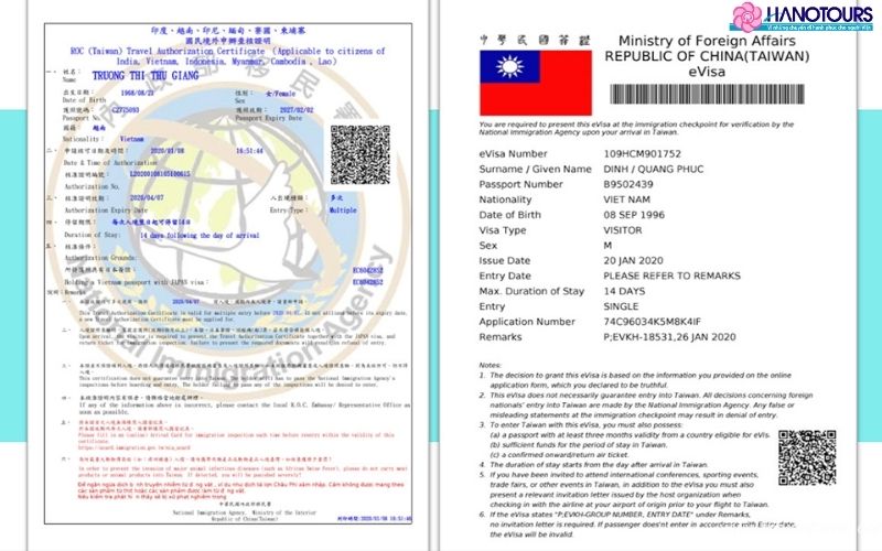 Một số thông tin quan trọng trên e visa Đài Loan