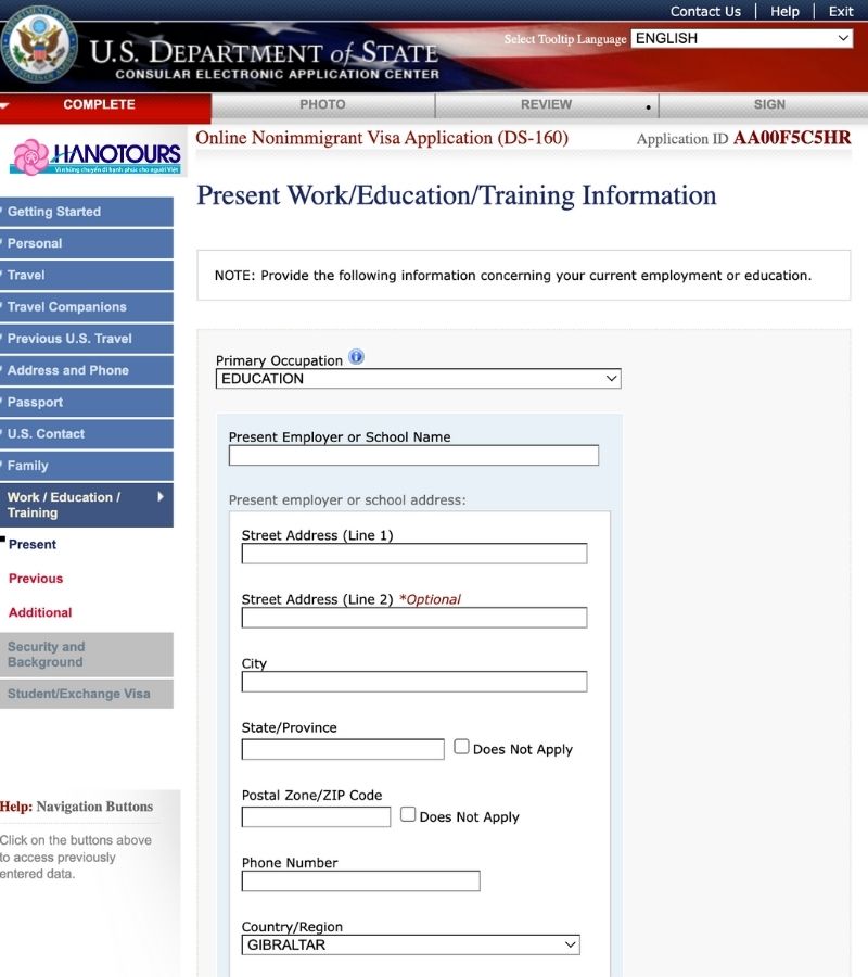 Trang Present Work/Education/Training Information