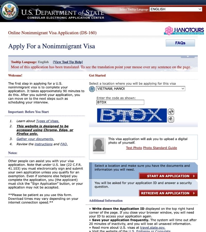 Khai đơn DS-160 online