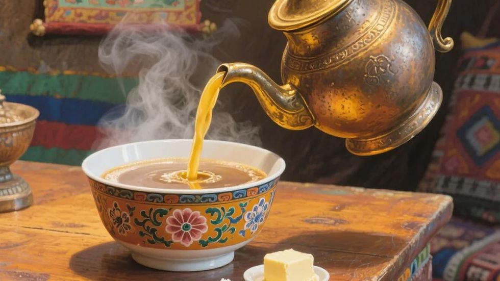 Trà bơ Tây Tạng là thức uống truyền thống có vị béo, mặn nhẹ và thường được dùng để giữ ấm, bổ sung năng lượng trên vùng cao nguyên