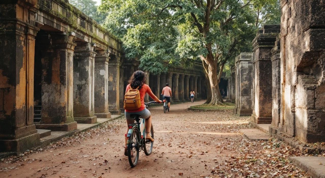 Đạp xe khám phá Cố đô Polonnaruwa đưa du khách qua những đền thờ, cung điện và dấu tích cổ giữa không gian xanh yên bình