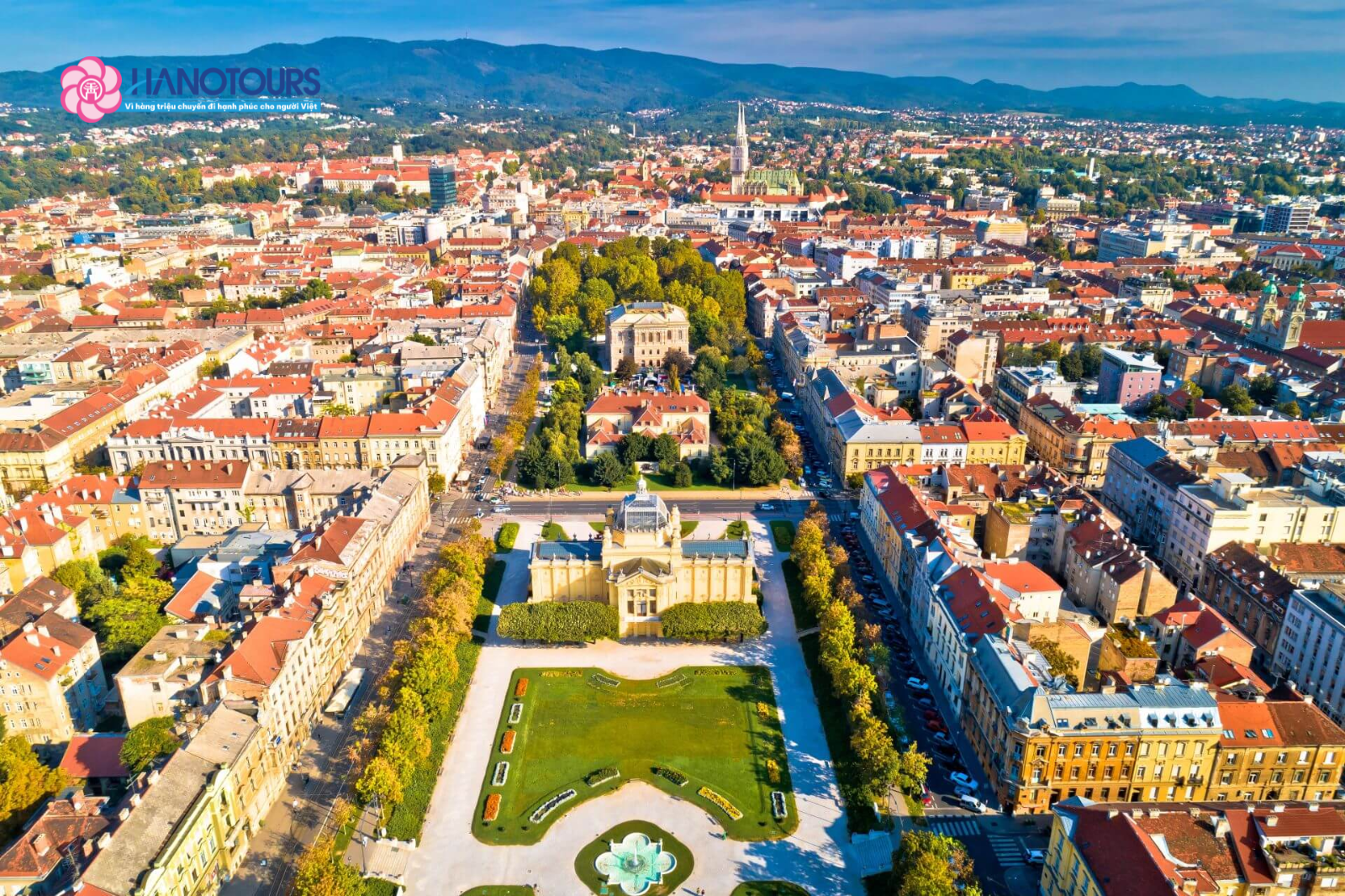Thủ đô Zagreb của Croatia dưới chân núi Medvednica và bên bờ sông Sava